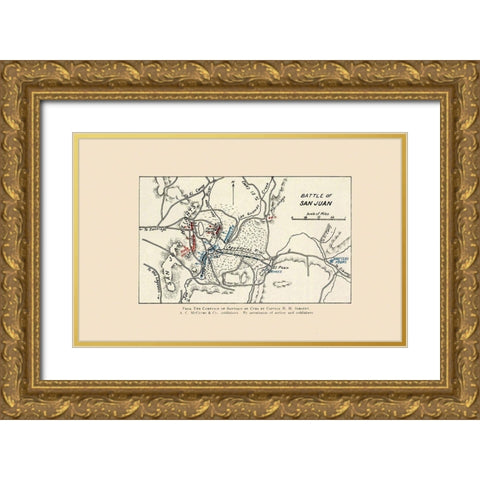 San Juan Battle Map 1 of 2 1907 Gold Ornate Wood Framed Art Print with Double Matting by McClurg