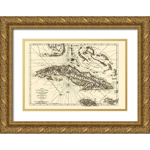 Gulf of Florida United States Bahama Islands Cuba Gold Ornate Wood Framed Art Print with Double Matting by Jeffreys