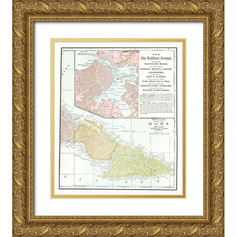 Caribbean Cuba - Cram 1898 Gold Ornate Wood Framed Art Print with Double Matting by Cram