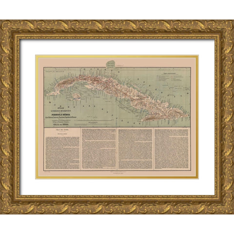 Central America Cuba Spanish Oversees Possession Gold Ornate Wood Framed Art Print with Double Matting by Valverde