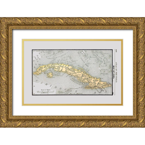 Central America Cuba Caribbean Sea - Alden 1886 Gold Ornate Wood Framed Art Print with Double Matting by Alden