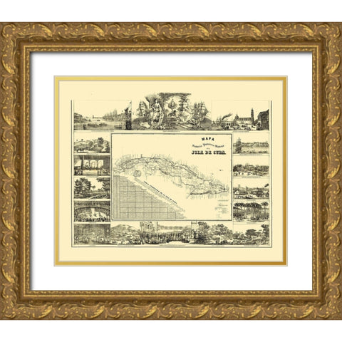 Central America Cuba - May 1853 Gold Ornate Wood Framed Art Print with Double Matting by May