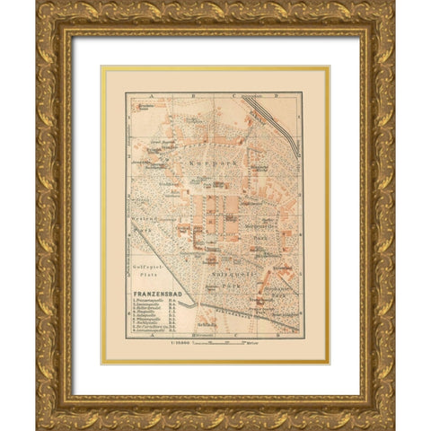 Franzenbad Czech Republic Europe - Baedeker 1910 Gold Ornate Wood Framed Art Print with Double Matting by Baedeker