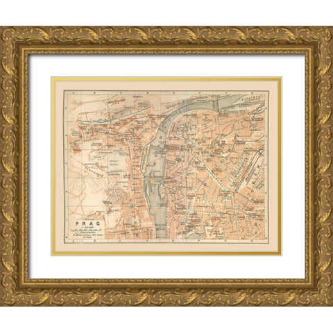 Prague Czech Republic Europe - Baedeker 1910 Gold Ornate Wood Framed Art Print with Double Matting by Baedeker