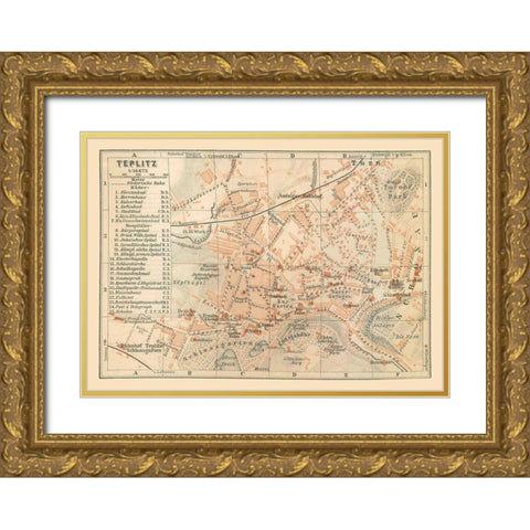 Teplice Czech Republic Europe - Baedeker 1910 Gold Ornate Wood Framed Art Print with Double Matting by Baedeker