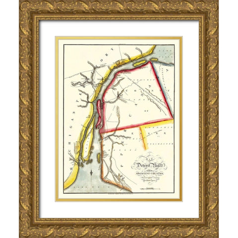 North America Detroit River Adjacent Areas Gold Ornate Wood Framed Art Print with Double Matting by Melish