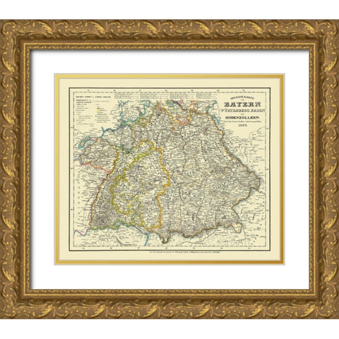 Bavaria Province Germany - 1841 Gold Ornate Wood Framed Art Print with Double Matting by Unknown