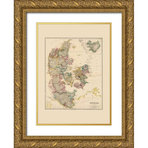 Scandinavia Denmark - Arrowsmith 1844 Gold Ornate Wood Framed Art Print with Double Matting by Arrowsmith