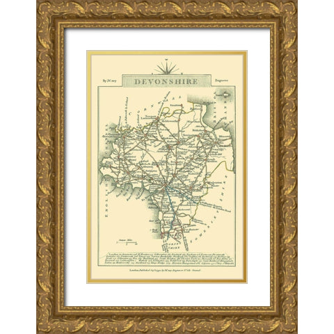Devonshire County England - Cary 1792 Gold Ornate Wood Framed Art Print with Double Matting by Cary