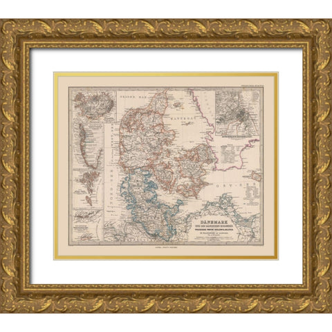 Denmark - Stieler 1885 Gold Ornate Wood Framed Art Print with Double Matting by Stieler