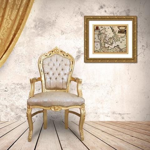 Scandinavia Denmark - Blaeu 1662 Gold Ornate Wood Framed Art Print with Double Matting by Blaeu