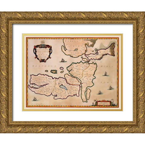 Scandinavia Denmark - Blaeu 1662 Gold Ornate Wood Framed Art Print with Double Matting by Blaeu