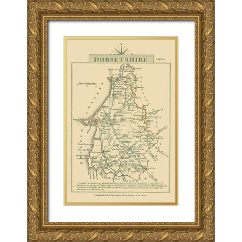 Dorsetshire County England - Cary 1792 Gold Ornate Wood Framed Art Print with Double Matting by Cary