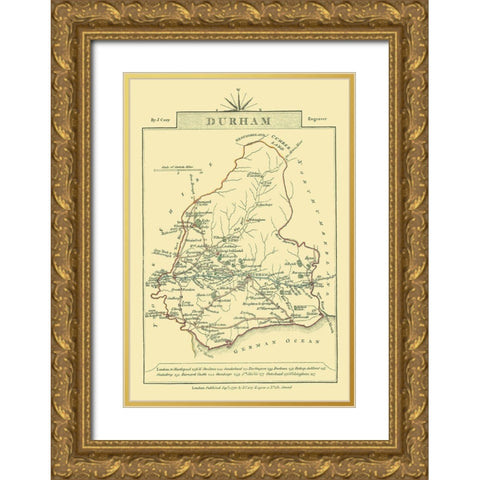 Durham County England - Cary 1792 Gold Ornate Wood Framed Art Print with Double Matting by Cary