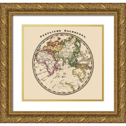 Eastern Hemisphere - Stieler 1852 Gold Ornate Wood Framed Art Print with Double Matting by Stieler