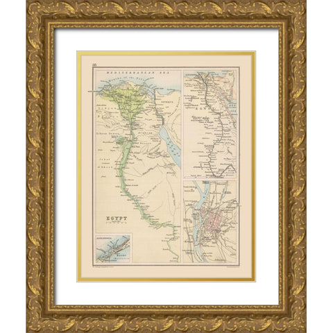 Africa Egypt - Bartholomew 1892 Gold Ornate Wood Framed Art Print with Double Matting by Bartholomew