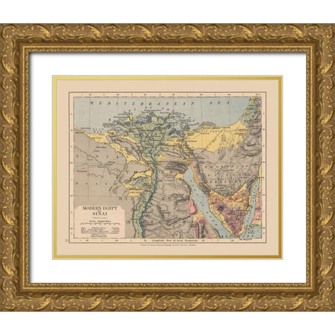 Sinai Middle East Egypt - Edinburgh 1878 Gold Ornate Wood Framed Art Print with Double Matting by Edinburgh