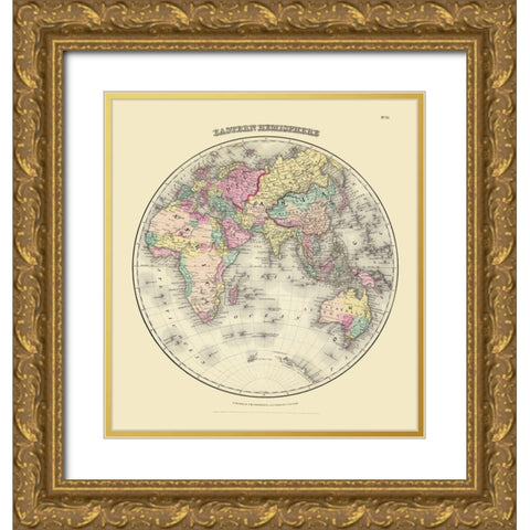 Eastern Hemisphere - Colton 1855 Gold Ornate Wood Framed Art Print with Double Matting by Colton