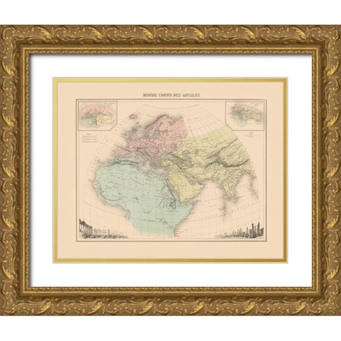 World as Known to Ancients - Willard 1827 Gold Ornate Wood Framed Art Print with Double Matting by Willard