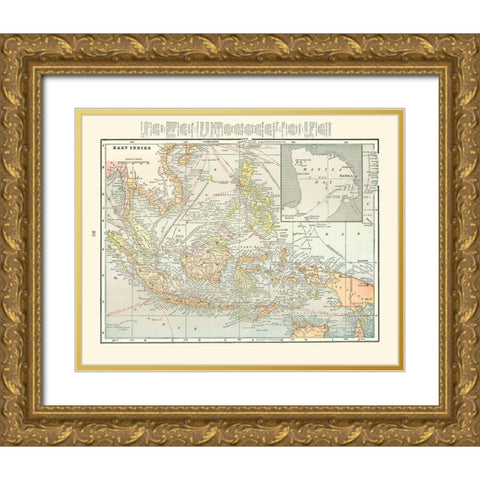 East Indies China Philippines - Cram 1898 Gold Ornate Wood Framed Art Print with Double Matting by Cram