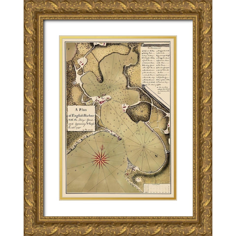 Caribbean English Harbour Antigua Nautical Gold Ornate Wood Framed Art Print with Double Matting by Talbot