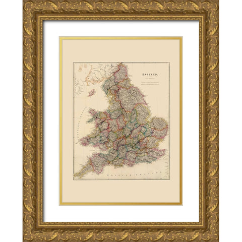 Great Britain England - Arrowsmith 1844 Gold Ornate Wood Framed Art Print with Double Matting by Arrowsmith