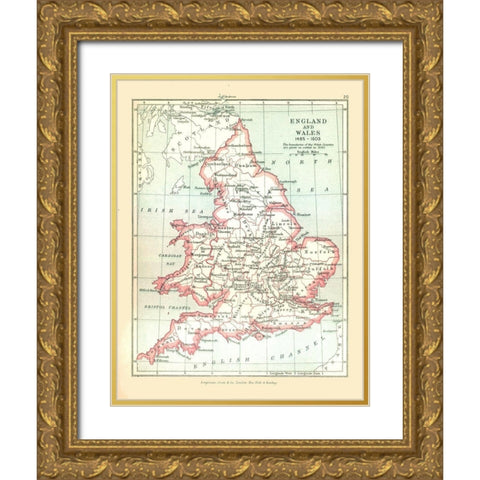 England Wales 1543 - Gardiner 1902 Gold Ornate Wood Framed Art Print with Double Matting by Gardiner
