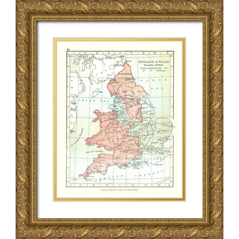 England Wales 1643 - Gardiner 1902 Gold Ornate Wood Framed Art Print with Double Matting by Gardiner
