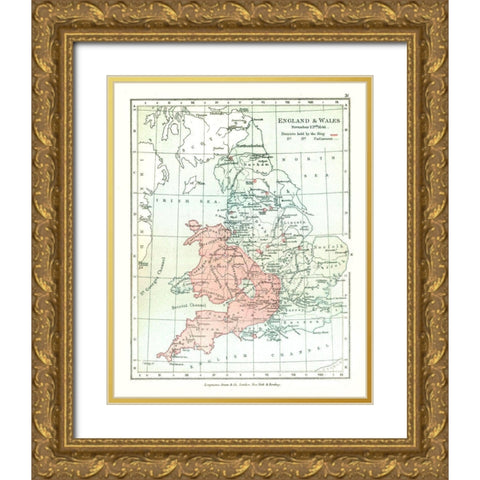 England Wales 1644 - Gardiner 1902 Gold Ornate Wood Framed Art Print with Double Matting by Gardiner