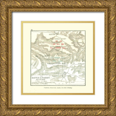 Battle of Naseby 1645 England - Gardiner 1902 Gold Ornate Wood Framed Art Print with Double Matting by Gardiner