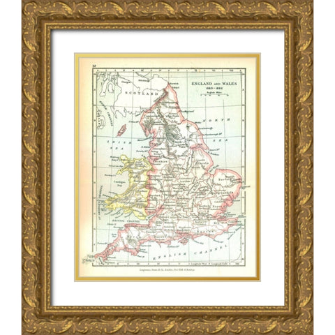 England Wales 1660 - Gardiner 1902 Gold Ornate Wood Framed Art Print with Double Matting by Gardiner