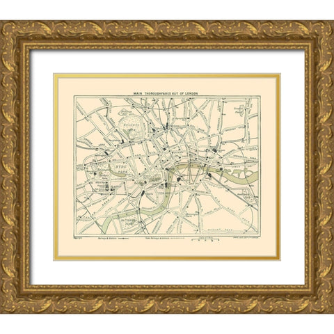 London Thoroughfares England - Ward 1913 Gold Ornate Wood Framed Art Print with Double Matting by Ward