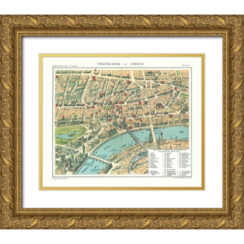Theatre Area London England - Philip 1904 Gold Ornate Wood Framed Art Print with Double Matting by Philip