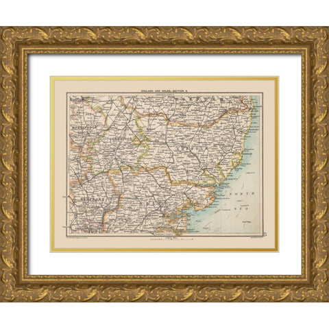 Southern England - Bartholomew 1892 Gold Ornate Wood Framed Art Print with Double Matting by Bartholomew