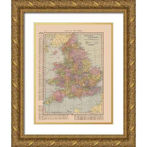 England Wales - Hammond 1910 Gold Ornate Wood Framed Art Print with Double Matting by Hammond