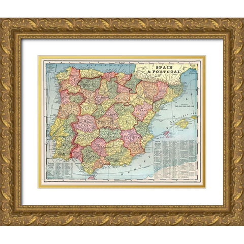 Iberian Peninsula Spain Portugal - Cram 1898 Gold Ornate Wood Framed Art Print with Double Matting by Cram
