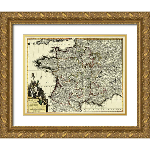 Western Part Europe with France - 1653 Gold Ornate Wood Framed Art Print with Double Matting by Unknown