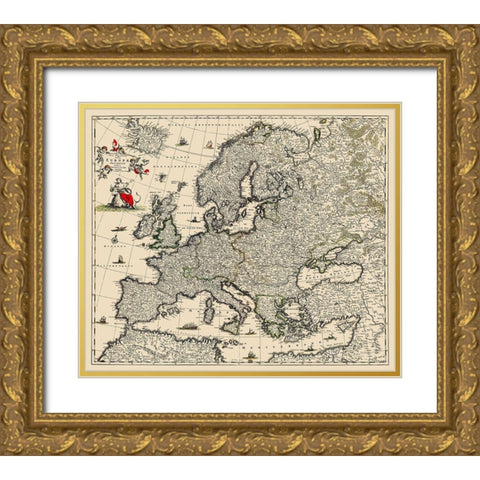 Europe - De Wit 1700 Gold Ornate Wood Framed Art Print with Double Matting by De Wit