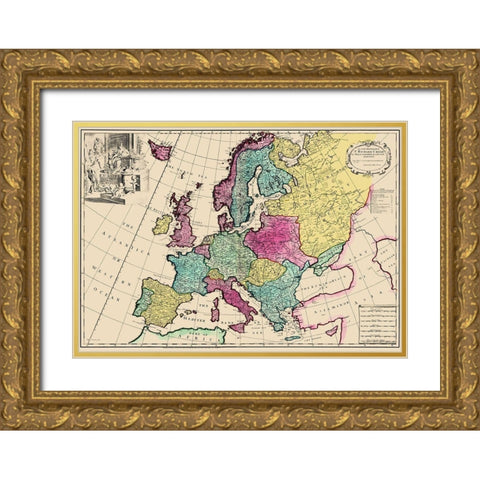 Ireland France Germany Hungary Spain - Senex 1740 Gold Ornate Wood Framed Art Print with Double Matting by Senex