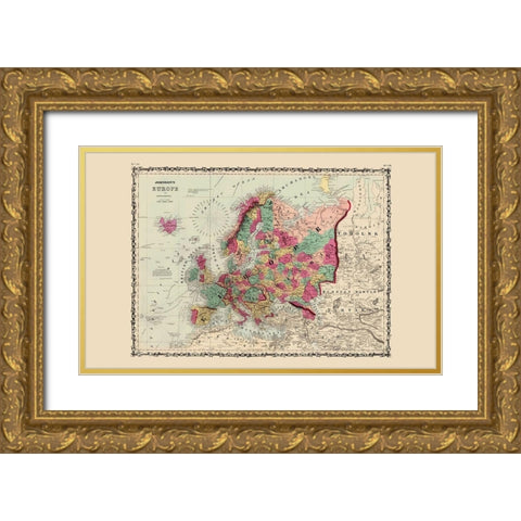 Europe - Johnson 1860 Gold Ornate Wood Framed Art Print with Double Matting by Johnson