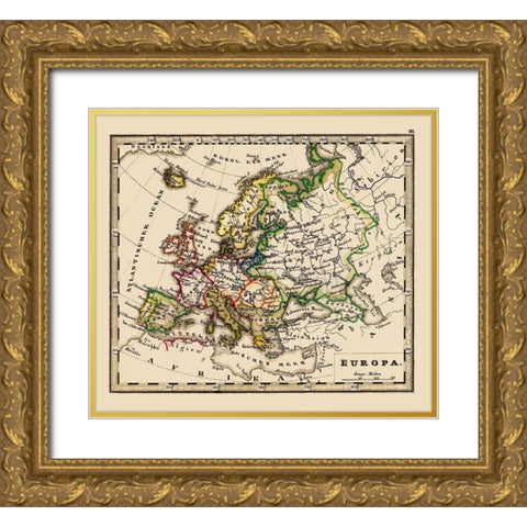 Europe - Stieler 1852 Gold Ornate Wood Framed Art Print with Double Matting by Stieler