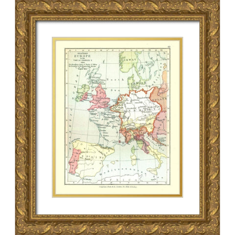 Western Europe 1525 - Gardiner 1902 Gold Ornate Wood Framed Art Print with Double Matting by Gardiner