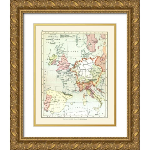 Western Europe 1558 - Gardiner 1902 Gold Ornate Wood Framed Art Print with Double Matting by Gardiner