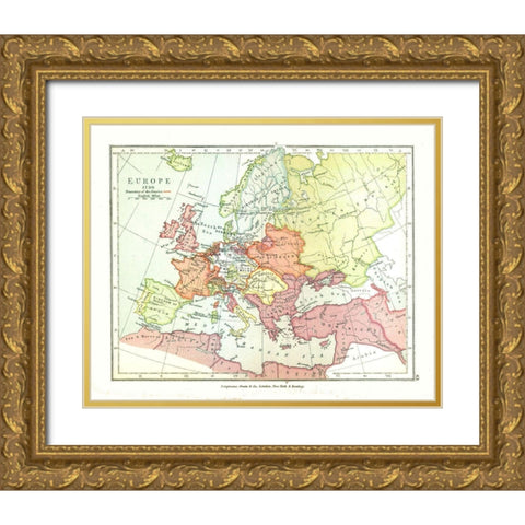 Europe 1730 - Gardiner 1902 Gold Ornate Wood Framed Art Print with Double Matting by Gardiner
