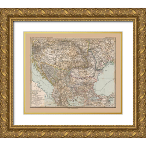 Southeast Europe - Stieler 1885 Gold Ornate Wood Framed Art Print with Double Matting by Stieler