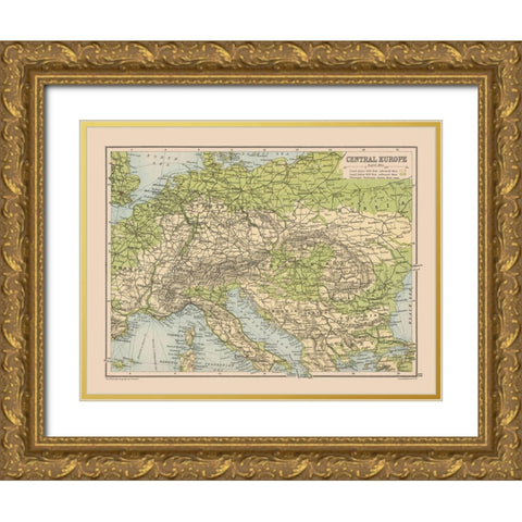 Central Europe - Bartholomew 1892 Gold Ornate Wood Framed Art Print with Double Matting by Bartholomew