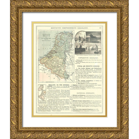 Europe Luxemburg Holland Belgium - Monteith 1882 Gold Ornate Wood Framed Art Print with Double Matting by Monteith