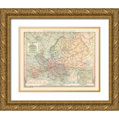 Europe Russia Turkey Spain - Monteith 1882 Gold Ornate Wood Framed Art Print with Double Matting by Monteith