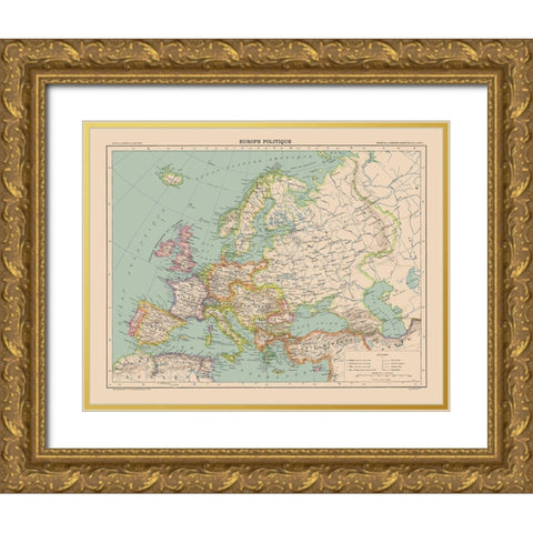 Political Europe - Schrader 1908 Gold Ornate Wood Framed Art Print with Double Matting by Schrader