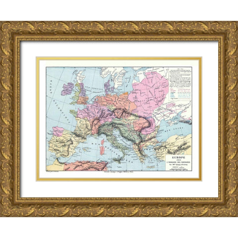 Barbarian Invasion Europe - Drioux 1882 Gold Ornate Wood Framed Art Print with Double Matting by Drioux